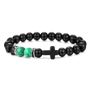 Fenyi all'ingrosso gioielli moda retrò pietra naturale splicing colore nero <span class=keywords><strong>croce</strong></span> perline uomini e donne braccialetto elastico - Product Image 4
