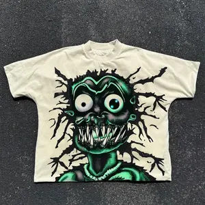 Özel Streetwear pamuk erkek T-Shirt toptan boy sıkıntılı Dtg baskı Boxy kırpılmış Tee grafik T shirt erkekler için