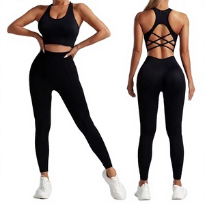 2025 Women's Solid Yoga Two-Piece Set Sports Bra and Breathable <b>Seamless</b> <b>Leggings</b> Quick Dry Beauty Back Fitness Set - Product Image 2
