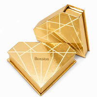 Boîte de rangement en carton rigide de luxe, personnalisée avec logo, dorée brillante, en forme de cœur à facettes, 3D, pour faux cils en vison, avec doublure en éponge
