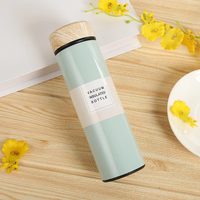 Botol minum termos stainless steel dinding ganda vakum dengan saringan teh, tutup motif kayu, anti bocor, merek custom