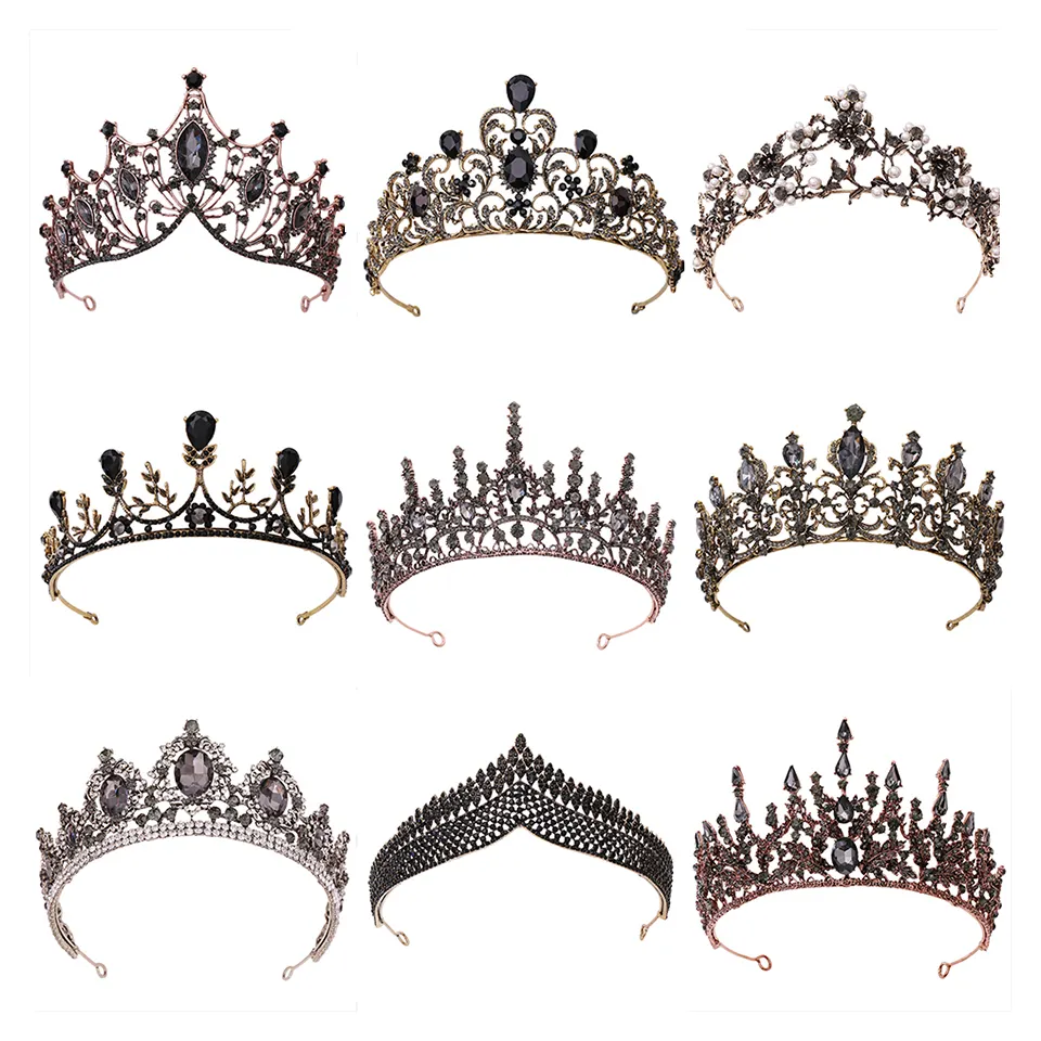 Diskon Kilat Kustom Mahkota Tiara Pengantin Kontes Kristal Putri Kecantikan Hitam Aksesori Rambut untuk Pernikahan