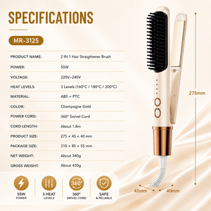 <span class=keywords><strong>Cepillo</strong></span> y Plancha de <span class=keywords><strong>Pelo</strong></span> 2 en 1 MRY, Plancha Profesional con Calentamiento Rápido, 3 Niveles de Temperatura, Estilizador de Cabello Iónico - Product Image 6