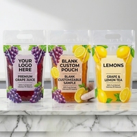 Sachets refermables transparents en PE imprimés sur mesure avec poignée et orifice pour paille, pour l'emballage alimentaire de jus et de boissons