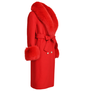 Luxury Double-Breasted Wool Winter <strong>Coats</strong> <strong>for</strong> Ladies Wholesale Double Faced High End Belt <strong>Long</strong> <strong>Women</strong> Cashmere <strong>Coat</strong> With Fox Fur - Product Image 2