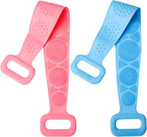 Brosse de douche double face en silicone, écologique, sans BPA, imperméable, durable, pour le dos et le corps, avec ceinture, serviette de bain - Product Image 1