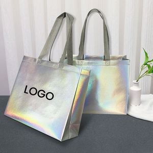 Bolsa de Compras Personalizada de Tela No Tejida Plateada con Láser, para Bodas y Compras, Resistente, con Logotipo - Product Image 1