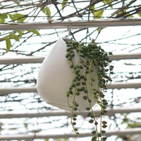 Mini pot de fleurs suspendu en céramique blanche en forme de tambour pour plantes artificielles