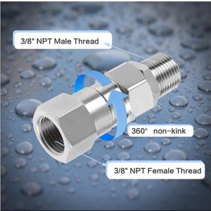Connecteur de pistolet à eau Xiyi Machinery 3/8 NPT en acier inoxydable, adaptateur anti-emmêlement pour tuyau de lavage auto - Product Image 5