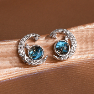Boucles d'oreilles Rakol EP6132 Nouveauté Boucles d'oreilles en or argent Forme de lune étoile soleil Zircon bleu blanc pour femmes - Product Image 5