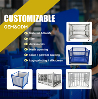 EASYLINK Conteneur de stockage en treillis métallique galvanisé à chaud avec verrouillage, cage à palettes pliable en treillis, capacité 1500 kg, grille 50x50mm 4/1