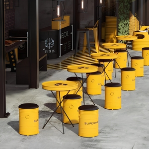 Conjunto de Mesa y Sillas para Restaurante SUNYARD, Estilo Industrial, de Acero, Creativo, con Forma de Barril de Aceite, para Uso en Exteriores, Cafeterías, Bares, Pubs - Product Image 2