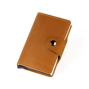 Portefeuille en cuir véritable Pop Up en cuir Pochette avant Portefeuille minimaliste Blocage RFID Porte-cartes de crédit
