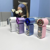 Ventilateur portable USB compact haute vitesse, style mecha transparent, avec lumière LED réglable sur 100 niveaux, haute résistance au vent, pour extérieur