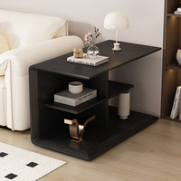 Table basse rectangulaire moderne minimaliste en bois noir avec étagère en forme de L, meubles de salon, design minimaliste