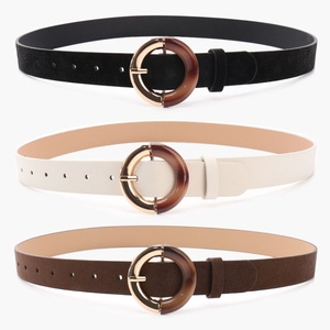 Damesriemen Vintage riemen Dames PU-riem Suède textuur Tweekleurige ronde gesp Retro mode tailleband - Product Image 5