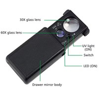 Jewelry Loupe Magnifier With UV LED Light 30X 60X Multi-Power Small Portable Loupe Magnifier for Diamonds Gems Coins Stamps