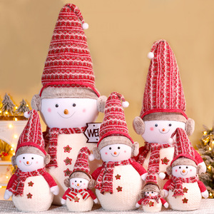 LINGKAI Red White Fabric Snowman Figurine Plush Christmas Snowman <b>Doll</b> for Holiday Home Window Display Ornament - Product Image 1