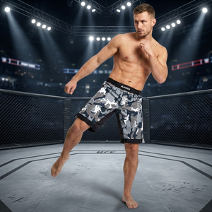 กางเกงชกมวย MMA รุ่น AERO สีเทาลายพราง พร้อมโลโก้สั่งทำพิเศษ สำหรับผู้ชาย ระบายเหงื่อได้ดี เหมาะสำหรับการฝึกซ้อมมวยปล้ำผสม - Product Image 5