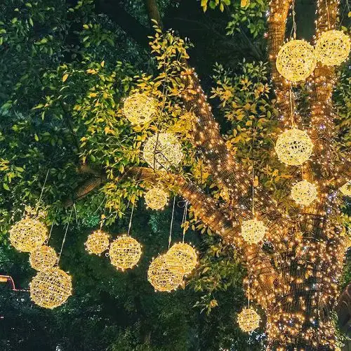 20/30cm Globe Ball Fairy String Lights Outdoor For Party Wedding Garden Decor Christmas Tree Rattan Ball Hanging Garlands Light