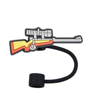 Capuchons de paille en silicone 10MM à thème chasse en plein air, motif cerf 2D, réutilisables, anti-poussière, breloques pour pailles à boire
