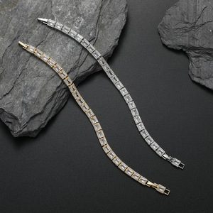 7Mm Rectangular Tennis <b>Bracelet</b> <b>Copper</b> Micro-inlaid Zircon Hip Hop Couple Easy Buckle Tanjing Fashion Lijing Necklace - Product Image 1