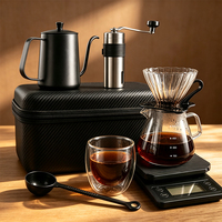 Ensemble de café portable avec logo personnalisé et étui de transport en PU, kit complet de café filtre pour le camping et les cadeaux d'affaires OEM ODM