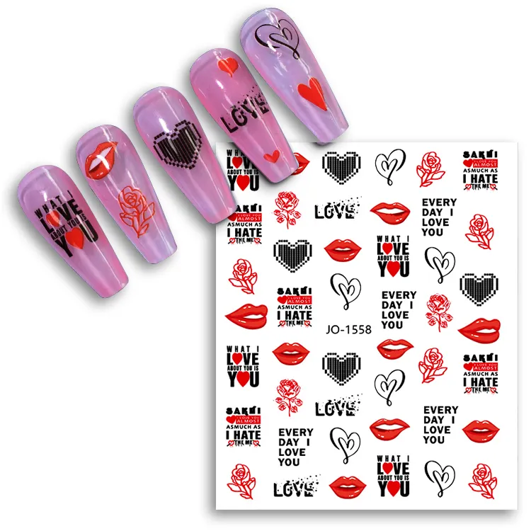 Valentines เซ็กซี่ริมฝีปากออกแบบเล็บสติกเกอร์ JO-1558 3D Red Lips ตัวอักษร DIY สติกเกอร์เล็บ