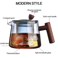 Ensemble de théière en verre résistant aux hautes températures théière en verre à poignée en bois gris fumée à haute teneur en borosilicate avec bouilloire à thé en verre infuseur