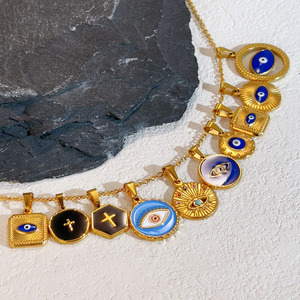 Boho สร้อยคอชุบทอง18K PVD สแตนเลสสตีลสำหรับผู้หญิงสร้อยคอดวงตาสีฟ้ากันน้ำขายส่ง - Product Image 2