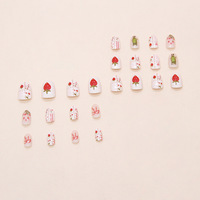 Ovale nagels met bloemenprint, korte crèmewitte opzetnagels, ABS, machinaal gemaakt, 24 stuks, schattige nepnagels met strikjes voor vrouwen
