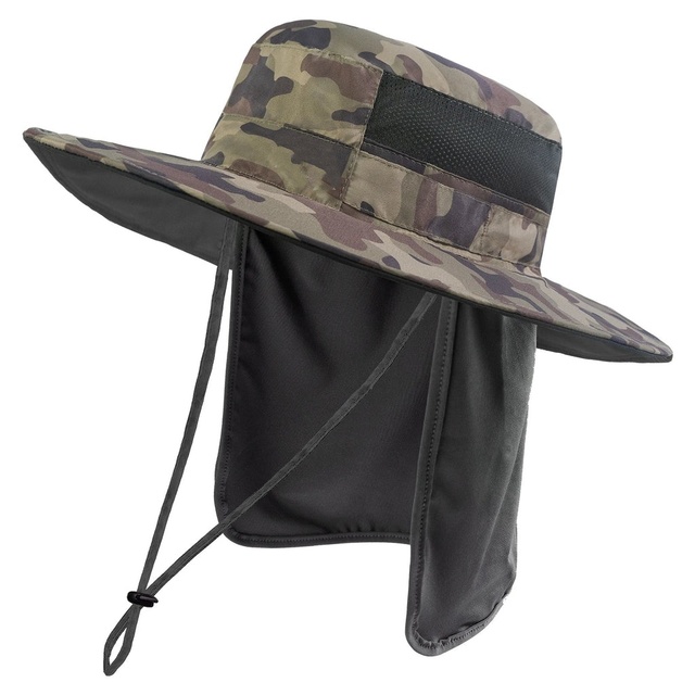 Outdoor Lightweight Solid Canvas Fisherman Bucket Hat UPF50+ Camping Hiking Fishing Travel Wide Brim Neck Protection Unisex All