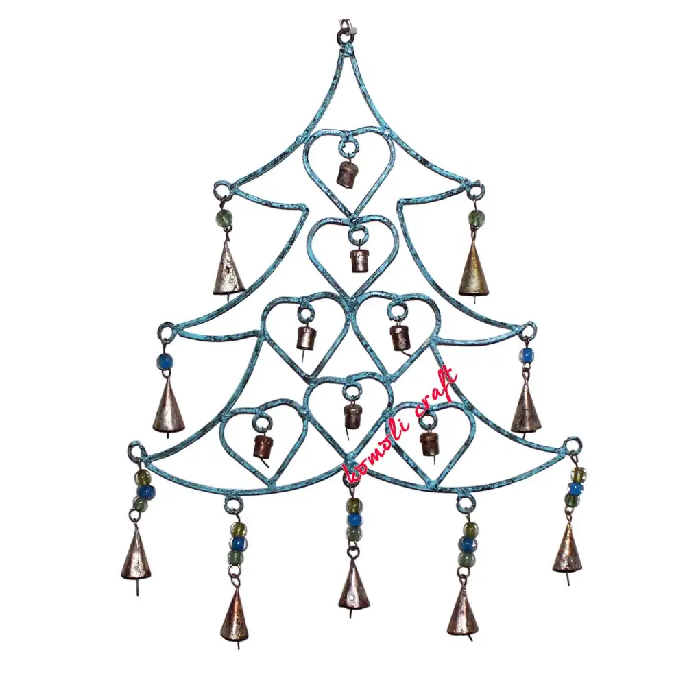 Adornos artesanales de hierro forjado en forma de árbol de Navidad carillón de viento indio al por mayor