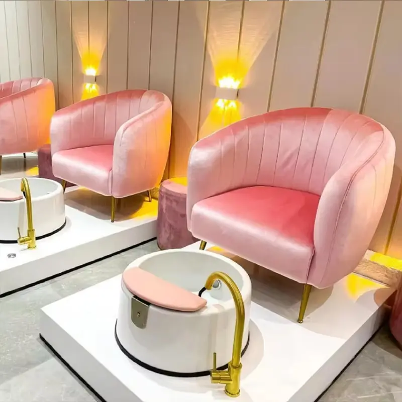 2024 Most Popular Pink Pedicure Bowl Seat Cheap Nail Salon Equipment with Foot Spa Chair