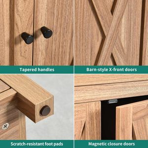 Buffet moderne <span class=keywords><strong>de</strong></span> style farmhouse en acier inoxydable et <span class=keywords><strong>bois</strong></span> avec 4 étagères réglables en hauteur pour salon et rangement domestique - Product Image 4