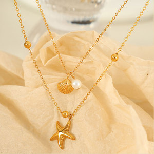 Collar de Acero Inoxidable 316L Personalizado, Chapado en Oro PVD de 14K/18K, Joyería Fina de Moda con Estrellas de Mar y Conchas Marinas en Capas para Mujer - Product Image 2