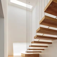 Escalier intérieur droit flottant durable en bois de chêne blanc moderne avec limon invisible populaire pour les appartements
