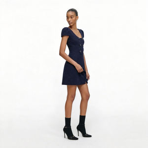 <span class=keywords><strong>Abito</strong></span> in Maglia Jacquard <span class=keywords><strong>Doppiopetto</strong></span> <span class=keywords><strong>Blu</strong></span> Navy da Donna, Scollo a U Stile Vintage per Occasioni Invernali e Festive - Product Image 5