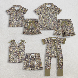 Tenues d'été assorties pour la famille, ensemble chemise et short imprimé camouflage pour bébés filles, vêtements mignons pour nourrissons et tout-petits - Product Image 1