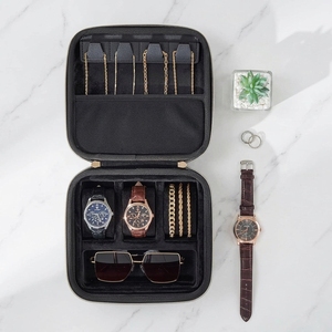 Custodia da viaggio personalizzabile con logo per orologi, 3 scomparti, in nylon, per gioielli da uomo, scatola in EVA, custodia portatile con cerniera per orologi, borsa organizer da trasporto - Product Image 1
