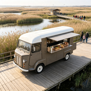 <span class=keywords><strong>Camion</strong></span> de restauration mobile vintage gris personnalisé avec conteneur réfrigéré pour salades, comptoir pour légumes frais pour les dîners en ville - Product Image 1