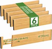 Diviseurs de tiroirs ajustables en bambou massif écologiques, extensibles, gain de place, lot de 6, organisateurs classiques pour cuisine et commode