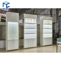 Vitrine d'Exposition pour Bijouterie Moderne en MDF avec Éclairage LED Blanc Or pour Centre Commercial