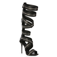 Bottes longues à talons hauts pour femme, grande taille 46, à bout ouvert, avec fermeture éclair croisée et à l'arrière, à lanières, pour l'été, coupe large