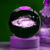 Nouveau Style 6cm 8cm 3d galaxie Astronomie Cristal Sphère Boule Universel Bois Chroma Led Nuit Lampe