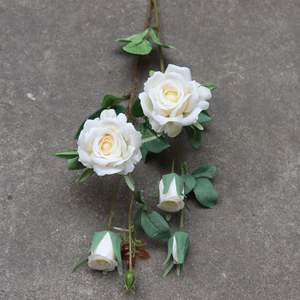 Rosa artificiale ramo singolo 2 forcelle multi-testa di fantasia rosa finta fiore fiori di nozze decorazione morbida per la casa - Product Image 5