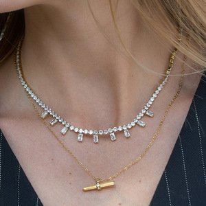 Zircon <b>Titanium</b> Steel Necklace For Women Luxury Geometric Design Party Jewelry Bezel Setting Stainless Steel Accessories - Product Image 3