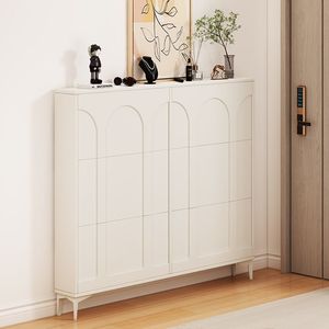 Cream Colored Ultra Thin Flip Shoe Cabinet Wall Mounted Entryway Large Capacity Shoe Rack Space Saving Design - Product Image 1