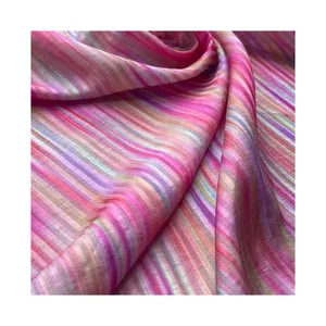 Polychrome printing stripe pattern fabric silk blend organic fabric for clothes making