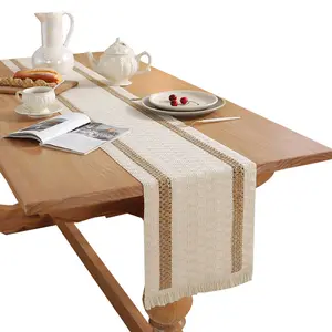 Tabela de algodão e linho com borlas, bandeira de mesa retrô americana de luxo, toalha de mesa longa para mesa
